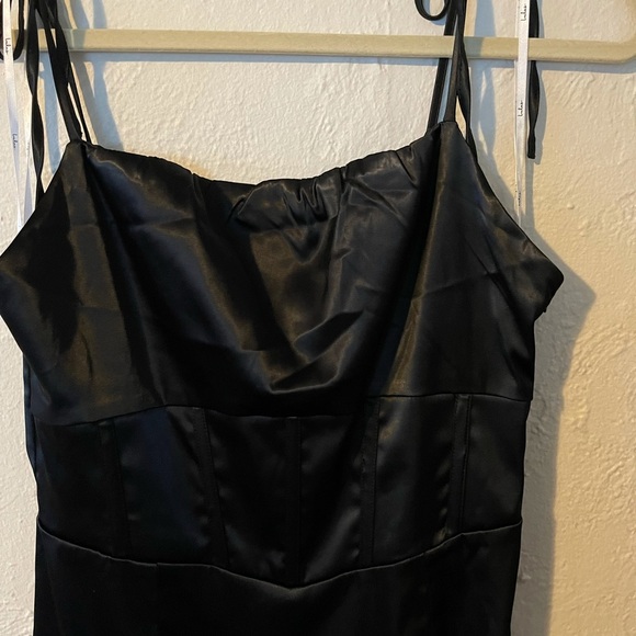 Lulu’s Head to Happy Hour Black Satin Tie-Strap Bodycon Mini Dress - Picture 9 of 11